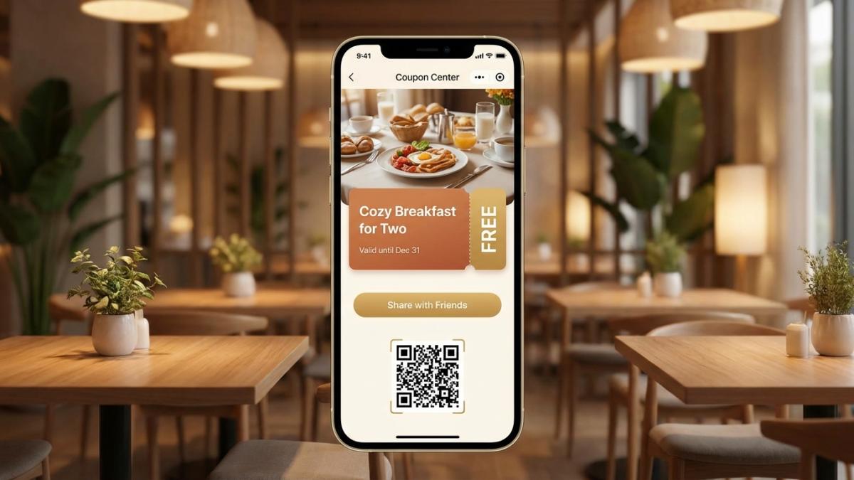 酒店平台小程序早餐券分享领取与二维码