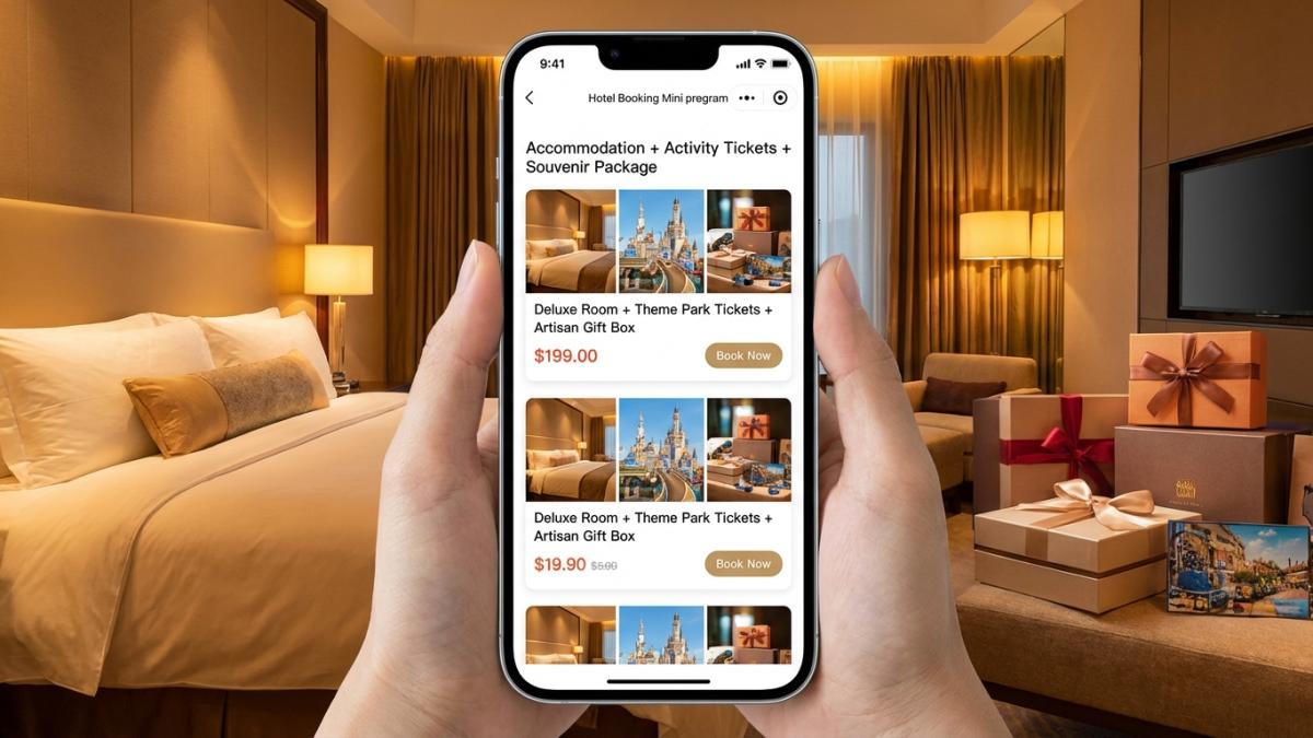 酒店预订小程序组合套餐：住宿+门票+伴手礼