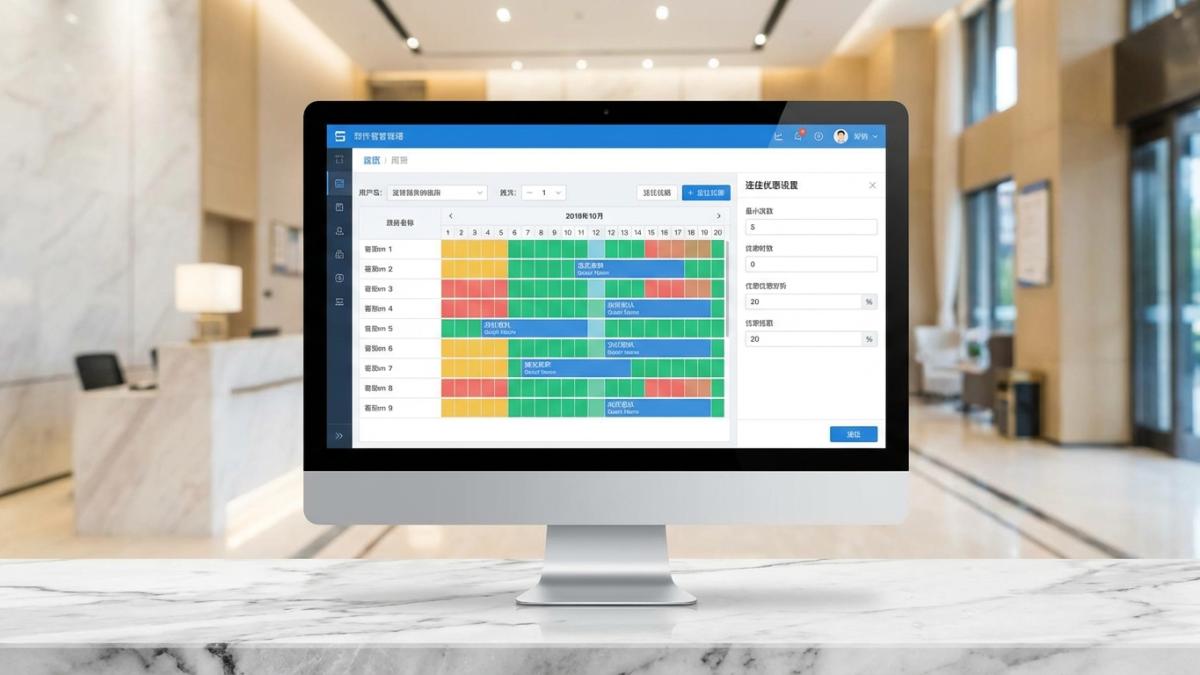 酒店房态日历与连住优惠设置界面