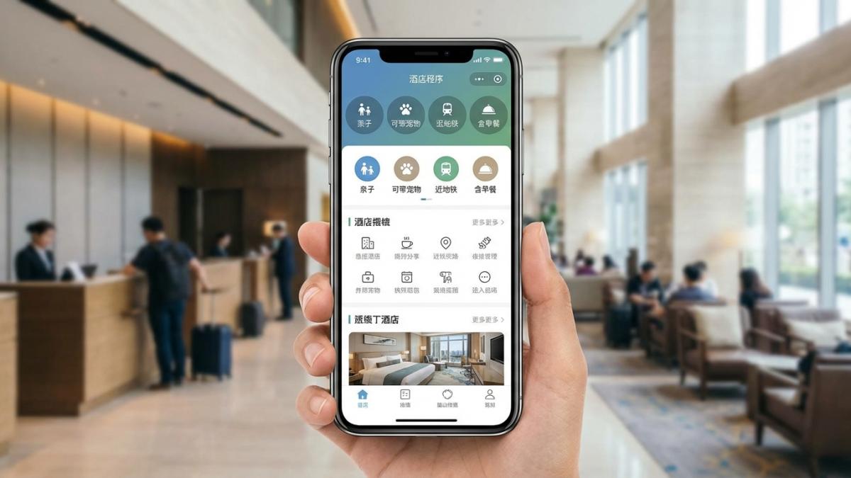酒店平台小程序的标签筛选界面（亲子、可带宠物、近地铁）