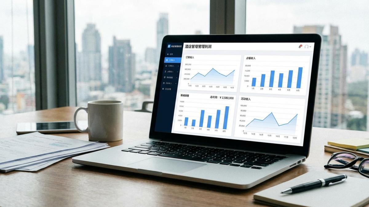 酒店经营利润统计仪表盘（订房/点餐/商城多业务）